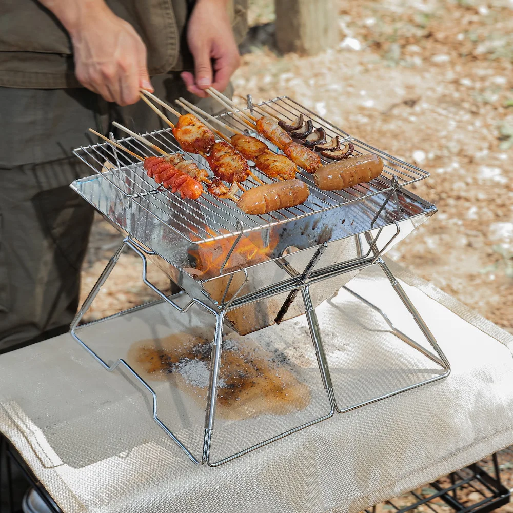 

Outdoor Folding Stainless Steel Barbecue Rack, Detachable, Picnic Tool