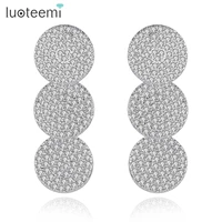 luoteemi trendy women round drop earrings for wedding party paved micro cubic zircon fashion jewelry pendientes christmas gift