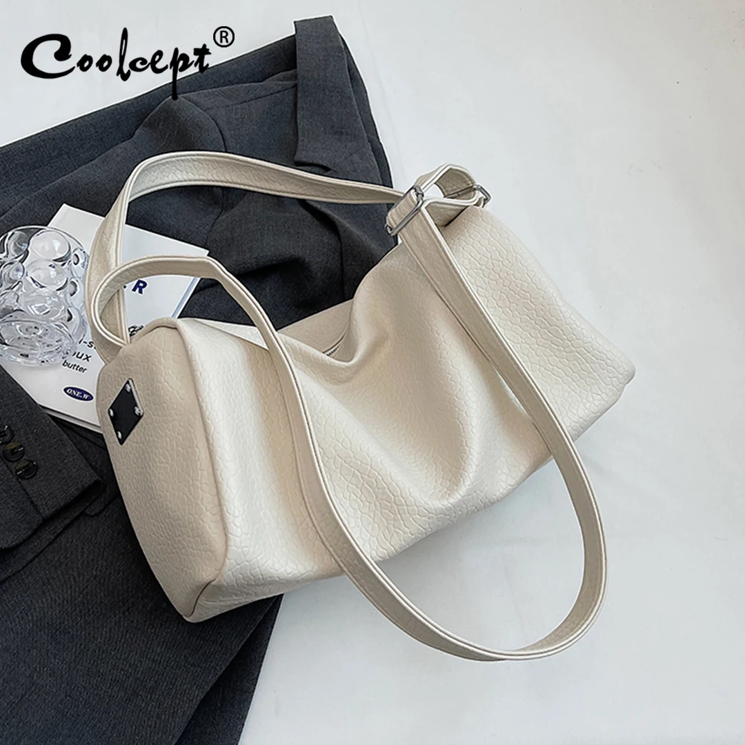 

Coolcept Retro Shoulder Bags Women Fashion Solid Color Belt Buckle Exquisite Soft Casual Tote Convenient Zipper Crossbody Bags