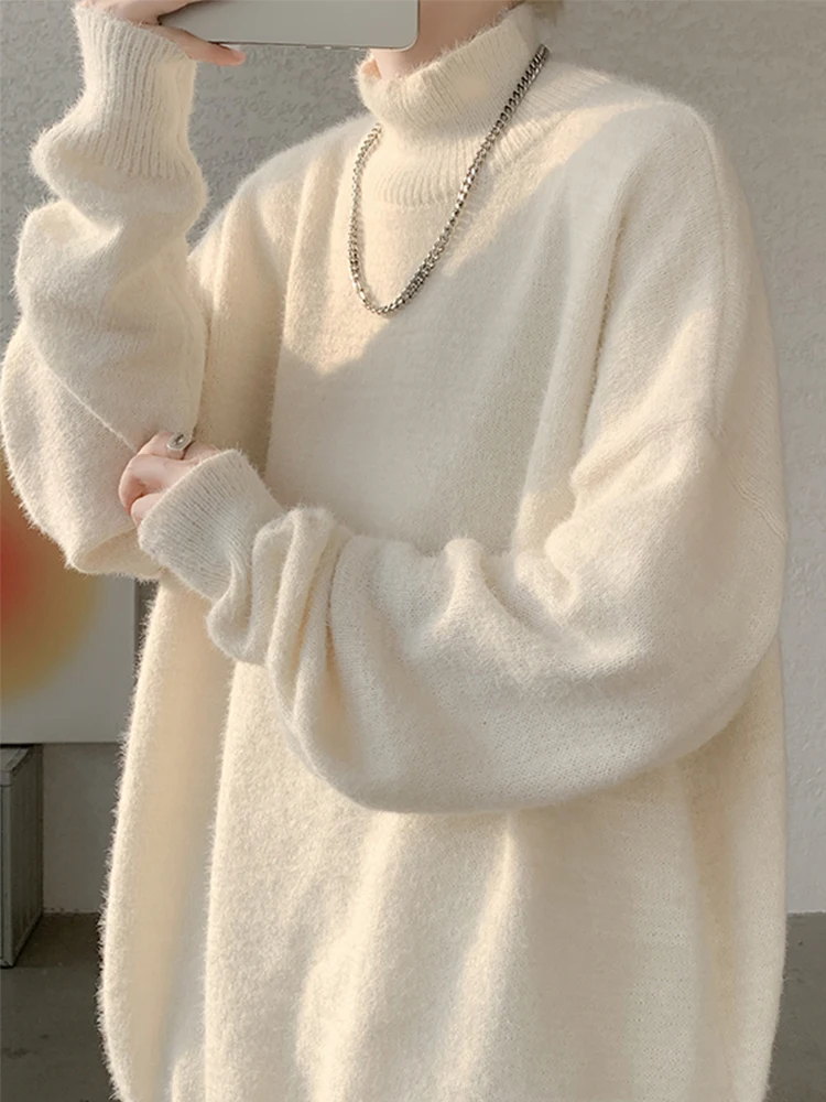 Winter Beautiful Inner wear Sweater Men's Autumn and Extra Large Milk Huhu Soft Glutinous Half-high Collar Knit Couple