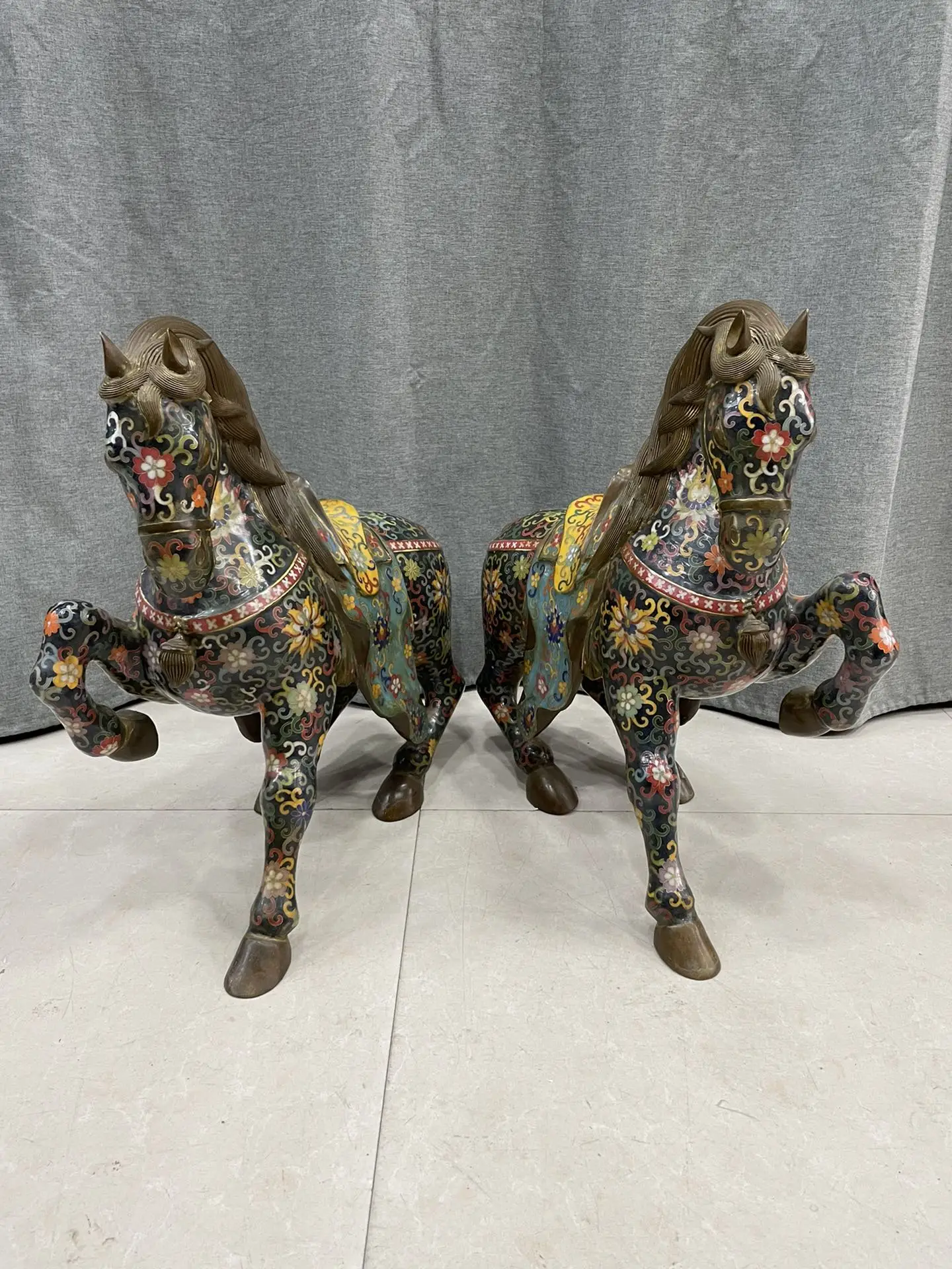 Коллекция тибетских храмов старомодная эмалированная статуя танга 20 дюймов пара