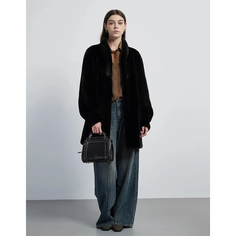 Casual Par Imported Mink Velvet Mink coat Women Whole Stand Collar Slimming Mid-Length Young Fur Outerwear New