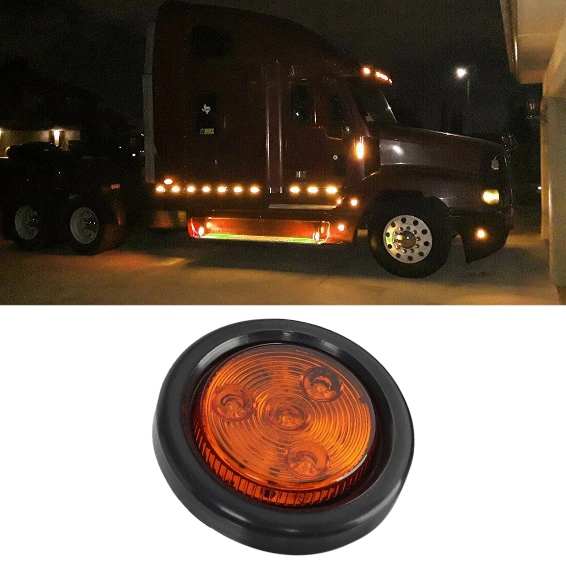 

Universal 2" 4 LED Round Amber Light Truck Trailer Side Marker Lamp Clearance Grommet Kit Fit for All 12-24V Vehicle