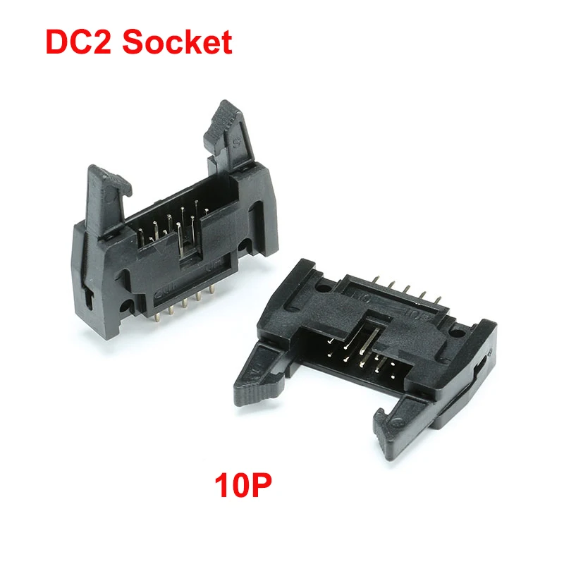 

10 шт., прямые контакты, 10 контактов, разъем для ленточного кабеля, разъем IDC, разъем DC2, шаг 2,54 мм, шаг 2,54 мм для кабеля FC
