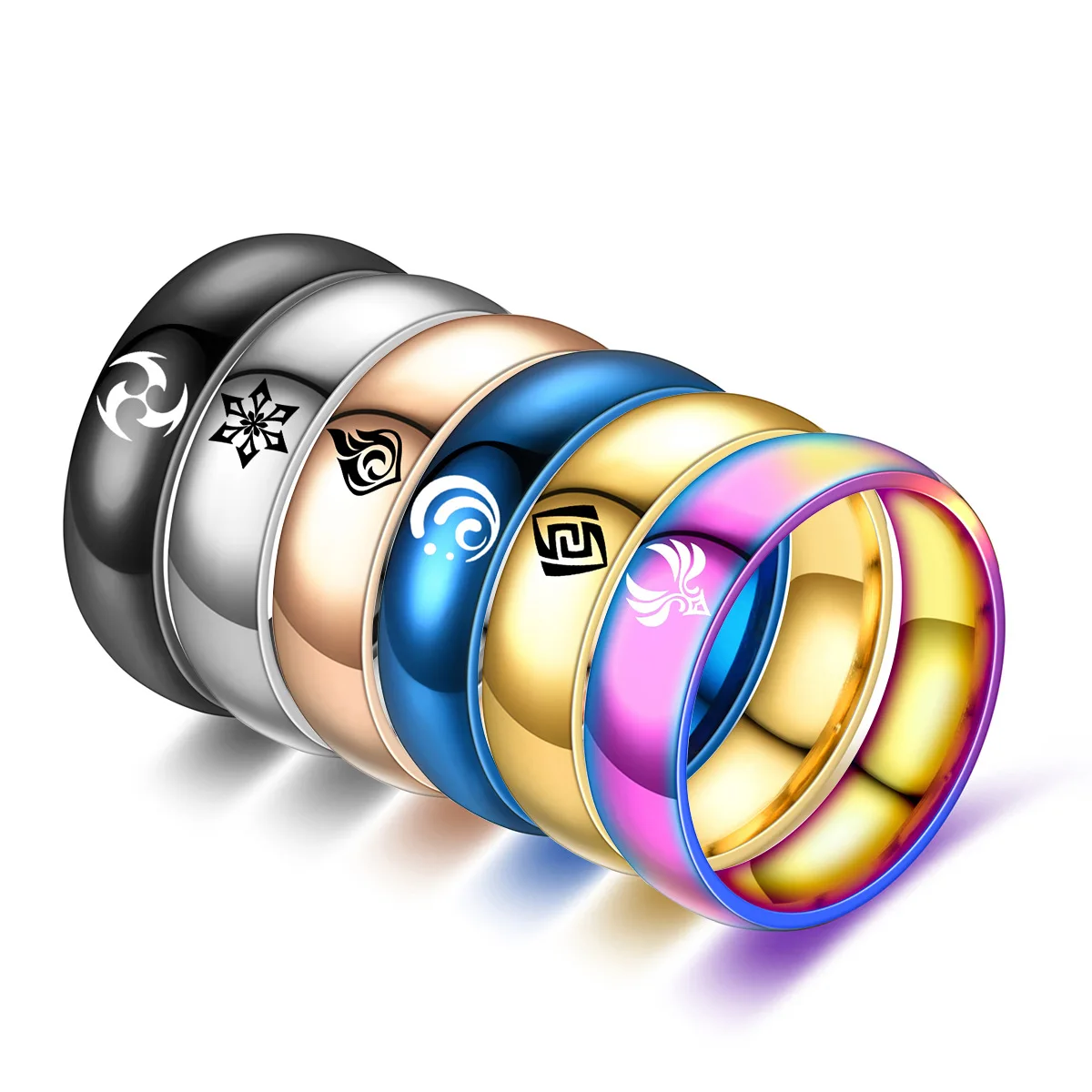 

Anime Genshin Impact Rings Eye Of God Water Wind Thunder Fire Rock Ice Grass Stainless Steel Ring Cosplay Jewelry Accessories