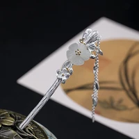 ancient chinese 925 sterling silver hair pin head jewelry ethnic luxury jade flower butterfly tassel hair sticks for women fz007