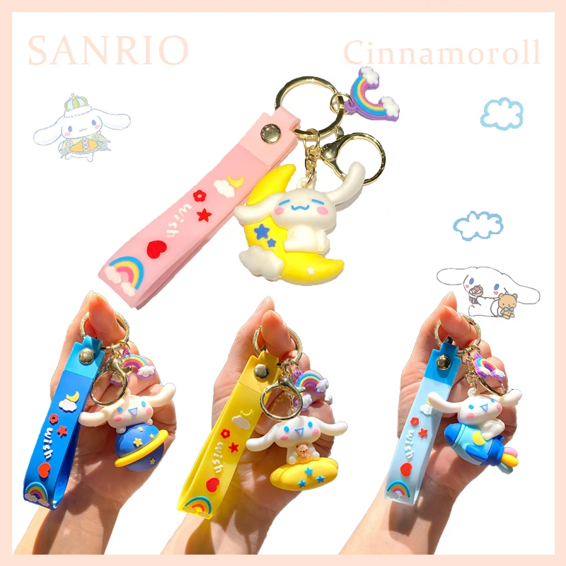 

Kawaii Sanrio Cinnamoroll Pendant Cartoon Anime Buckle Ring Send Small Rainbow Accessories Schoolbag Car Key Chain Family Gifts