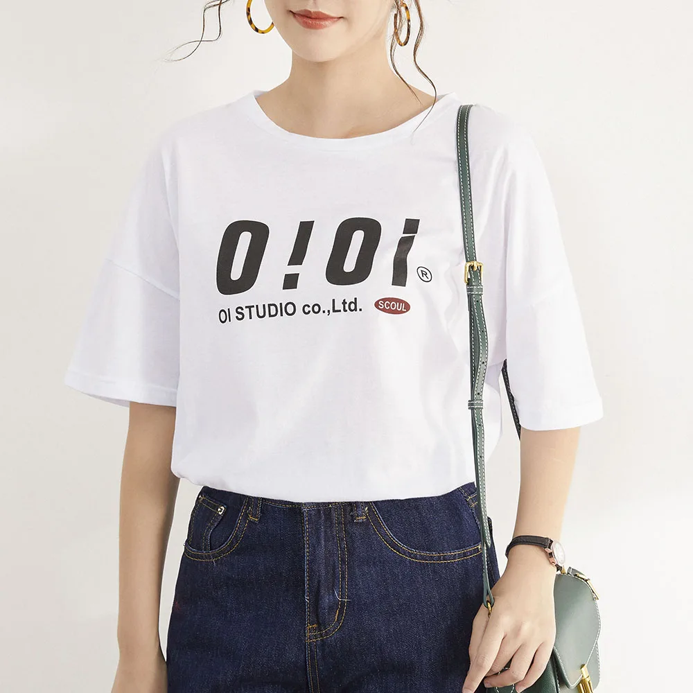 

Letter Print Straight Casual T-Shirt Women Summer White Tees Fashion Simple All-match Wear Girl Tops Sports Activity High Street