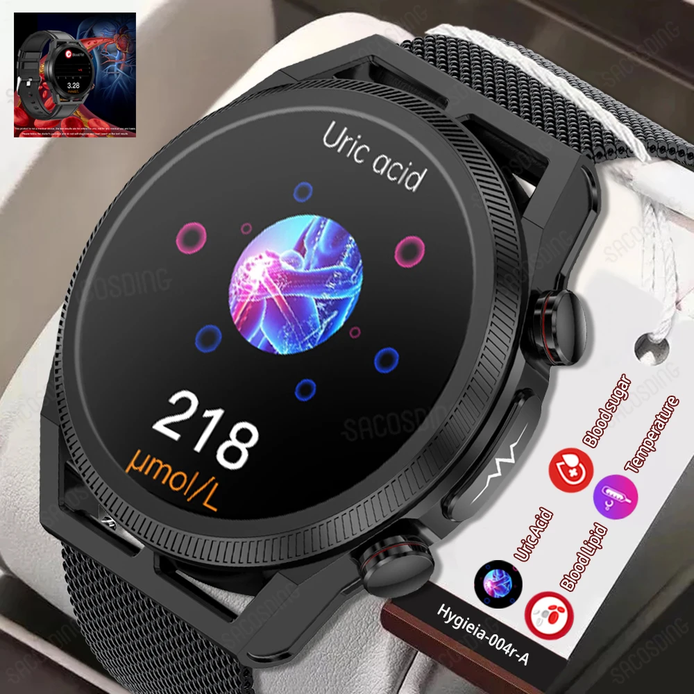

2023New Smart Watch Health Blood Sugar Blood Lipid Uric Acid Monitor ECG+PPG Bluetooth Call SOS Smartwatch HRV illness Screening