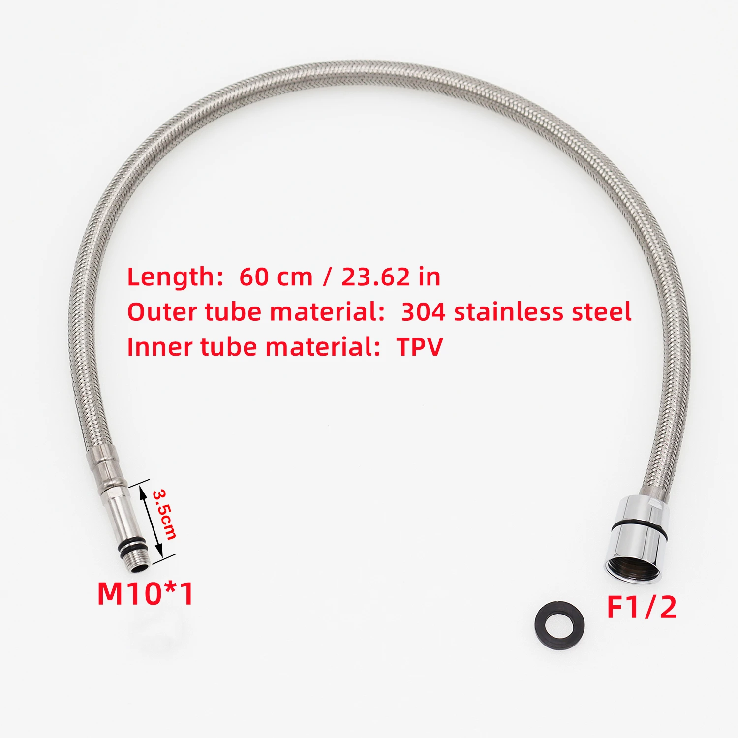 60cm F1/2 M10*1 Kitchen Faucet Hose 304 Stainless Steel Braided Pull Out Faucet Special Hose Faucet Replacement Hose TPV Tube
