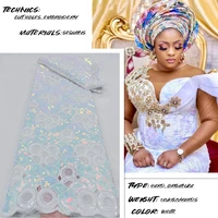 pgc white organza nigerian sequins net lace 2022 high quality african embroidery tulle lace fabric for women party dress 4780b