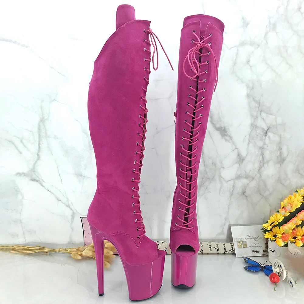 Leecabe Suede Upper 20CM Pole dancing shoes High Heel platform Boots open teol Pole Dance boots