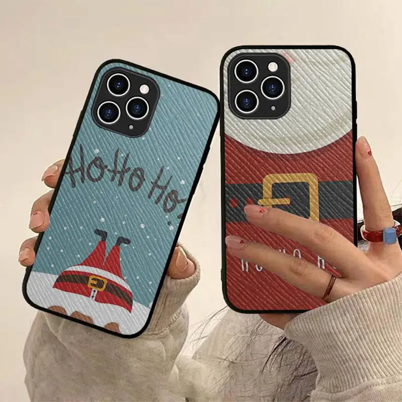 

FHNBLJ Cartoon Christmas Santa Claus Phone Case Hard Leather Case for iPhone 11 12 13 Mini Pro Max 8 Plus SE 2020 X XR XS Coque