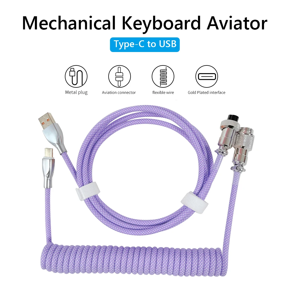 

2 in 1 Coiled Aviator Wire Type-C to USB Cable for Mechanical Keyboard Aviation Connector Spiral Paracord