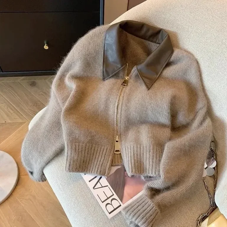 Осенне-зимний вязаный свитер с длинными рукавами и двойной молнией винтажный