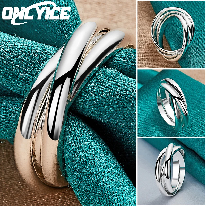 

Charm 925 Sterling Silver Simple Three Circles Ring For Women Man Size 5/6/7/8/9/10 Fashion Party Christmas Gift Wedding Jewelry