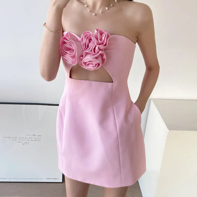 

Модный розовый облегающий корсет без бретелек со съемным цветочным корсетом розы Женское платье