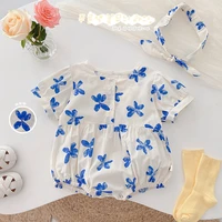 lovely summer baby girls clothes floral short sleeve button rompers headband 2 pcs set newborn bodysuit infant jumpsuits outfits