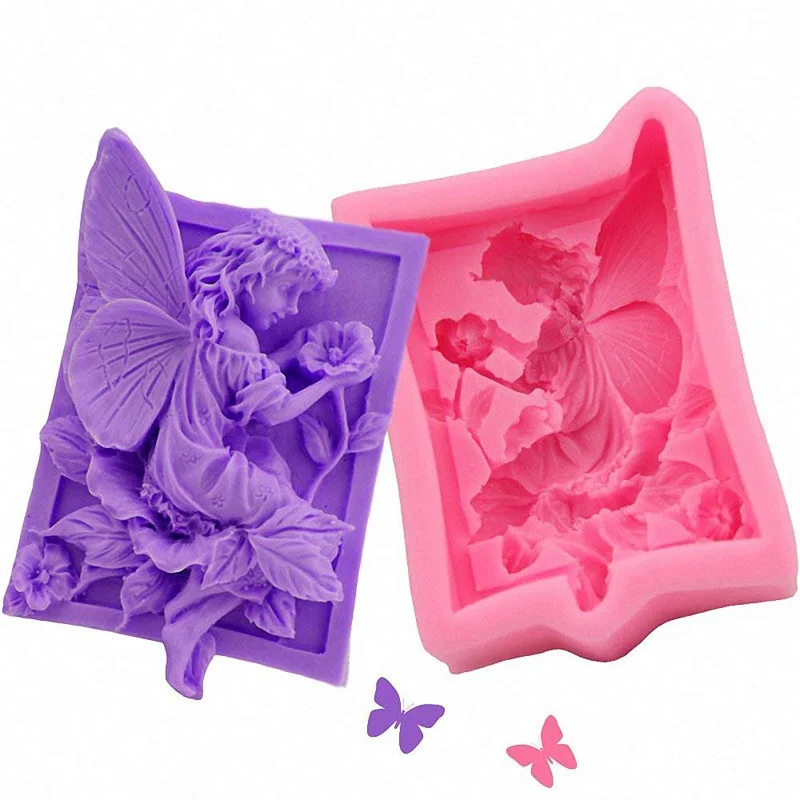

3D Fairy Angel Flower Silicone Molds DIY Handmade Soap Mold Resin Clay Newest Design Candle Molds for Making Soap Mold Rectangle