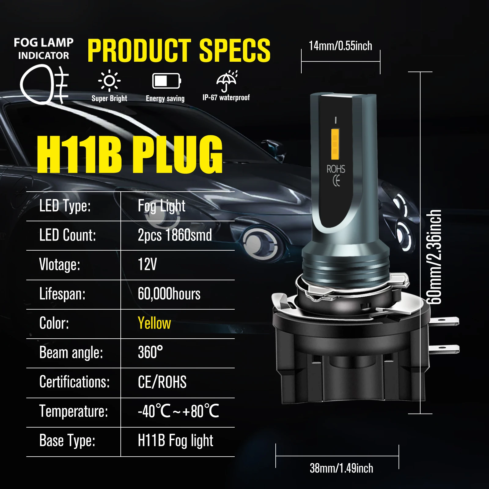 2x H8B H9B H11B светодиодная лампа для фар белого/янтарного/голубого цвета совместимая