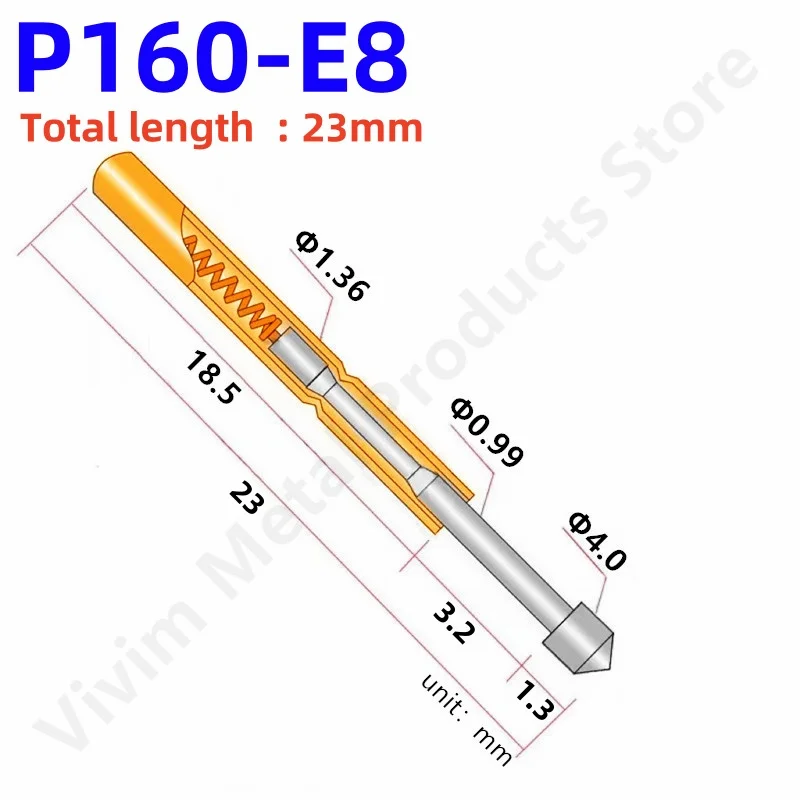 100 шт. Пружинный испытательный щуп P160-E8 Тестовый штифт P160-E Латунный Pogo Pin Длина