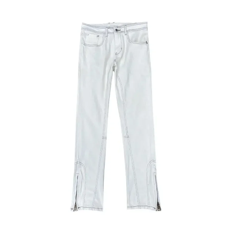 DEEPTOWN Zipper Jeans Men Techwear Hip Hop Denim Pants Straight Trousers Male Causal Skinny Korean Streetwear Fashion Black