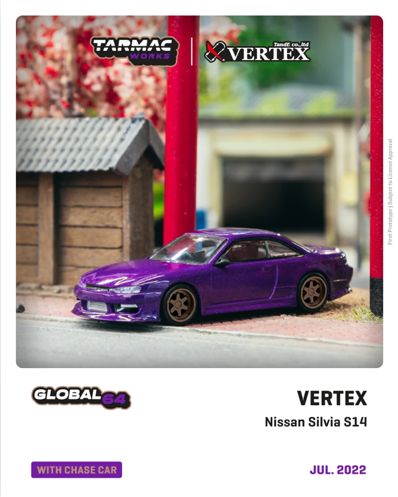 

Tarmac работает 1:64 VERTEX Nissan Silvia S14 фиолетовая металлическая литая модель автомобиля