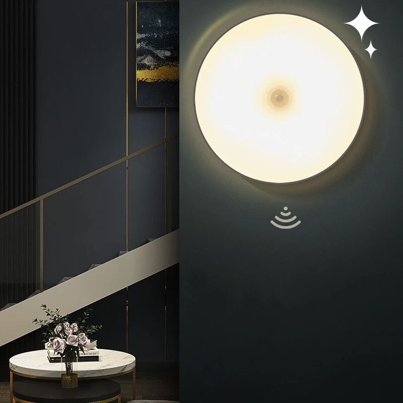 

Rechargeable Lamp Wireless Round Motion Sensor LED Night Light Under Cabinet Light Closet Lamp Decoration Bedroom Christmas Gift