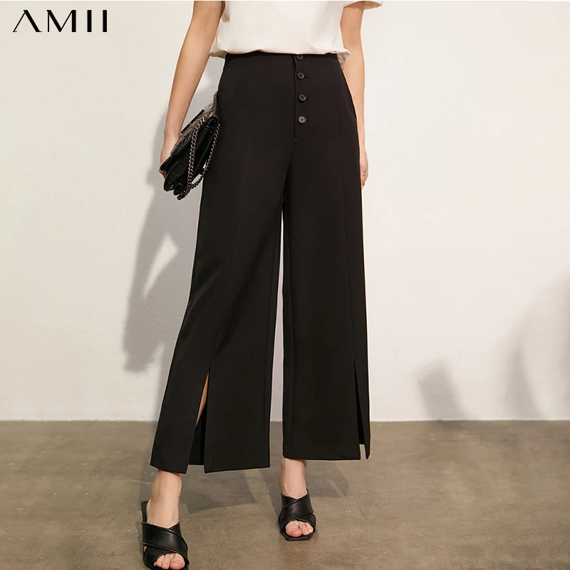 

Amii inimalism Spring New Women's pants Causal High Waist Solid Loose Offical Lady Pants For Women Buttons Fly Pants 12140044