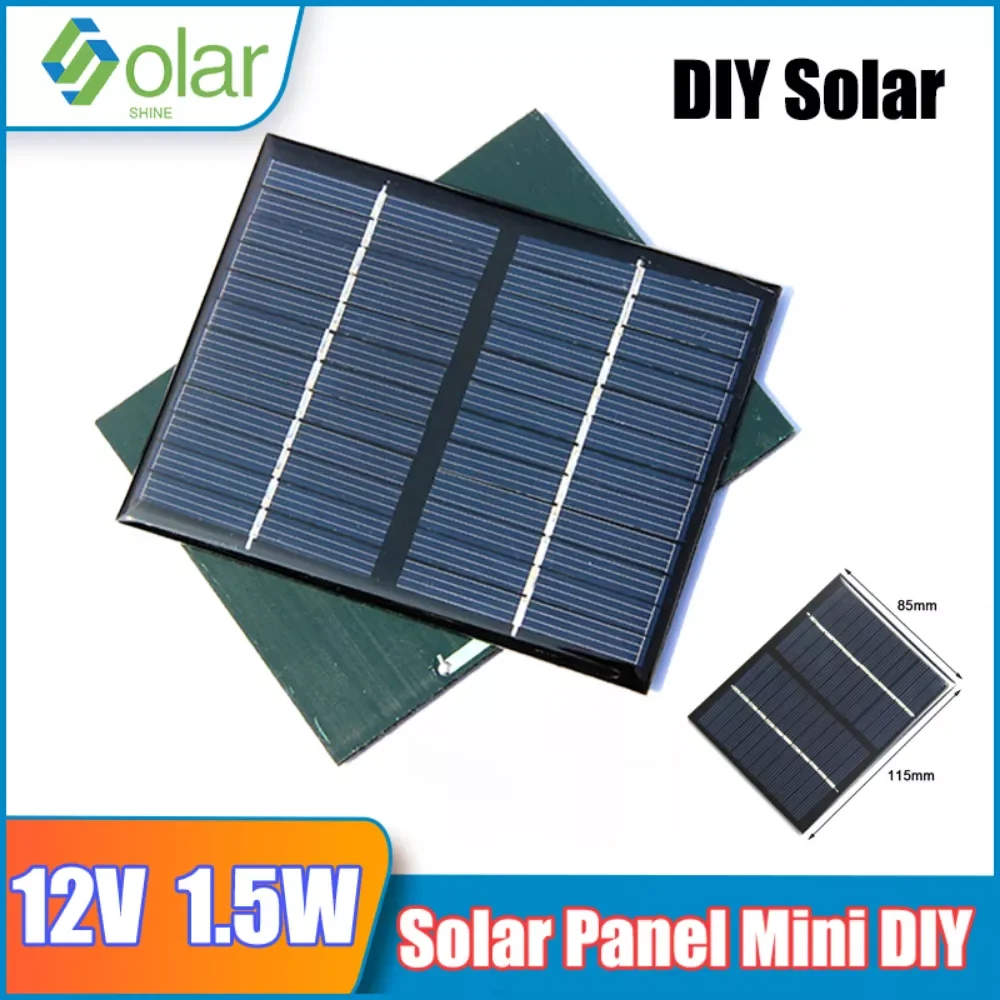 

2023New 12V 1.5W Solar Panel Mini DIY Solar System Plate for Outdoor Home Toy Bulb 18650 Battery Charger Portable Solar Cell Pol