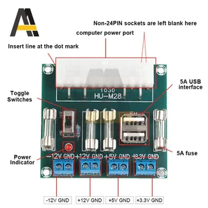 24pin ATX Computer PC Power Adapter Board 5A atx Power Take-off Board Lead-out Module 4 sets power supply output USB interface