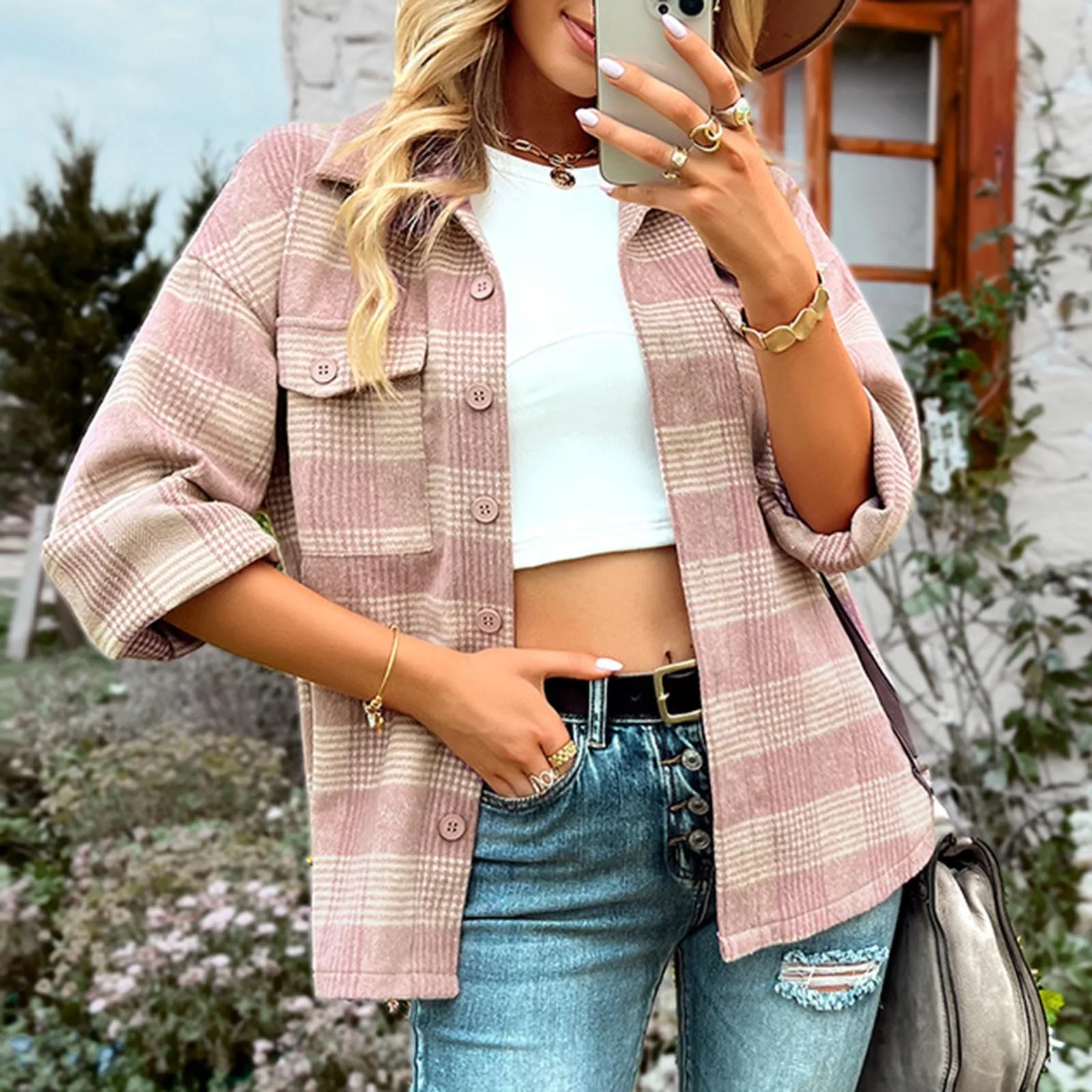 

Coat for Women Womens Long Sleeve Jacket Plaid Jacket Cardigan Winter Warm Coat Checkered Coat Women
