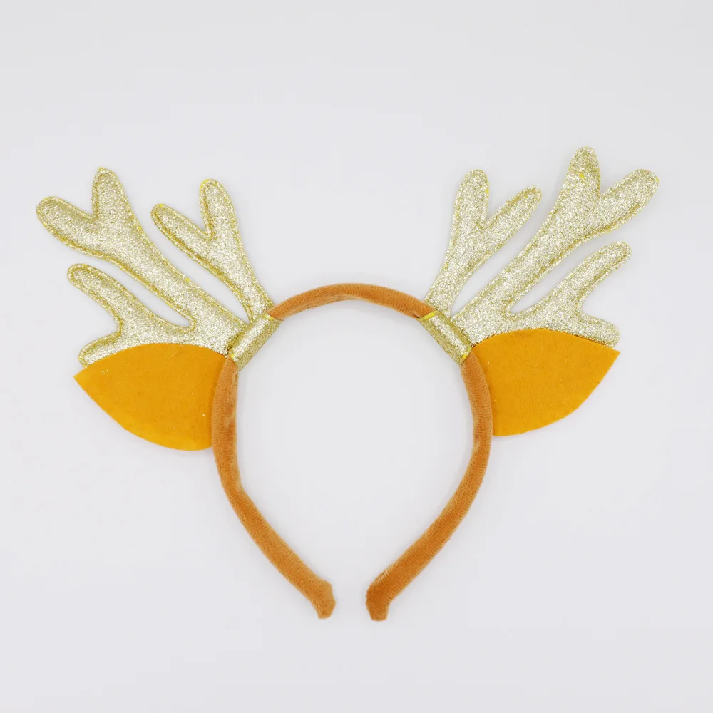 Милая блестящая золотая повязка на голову с рождественскими рогами из