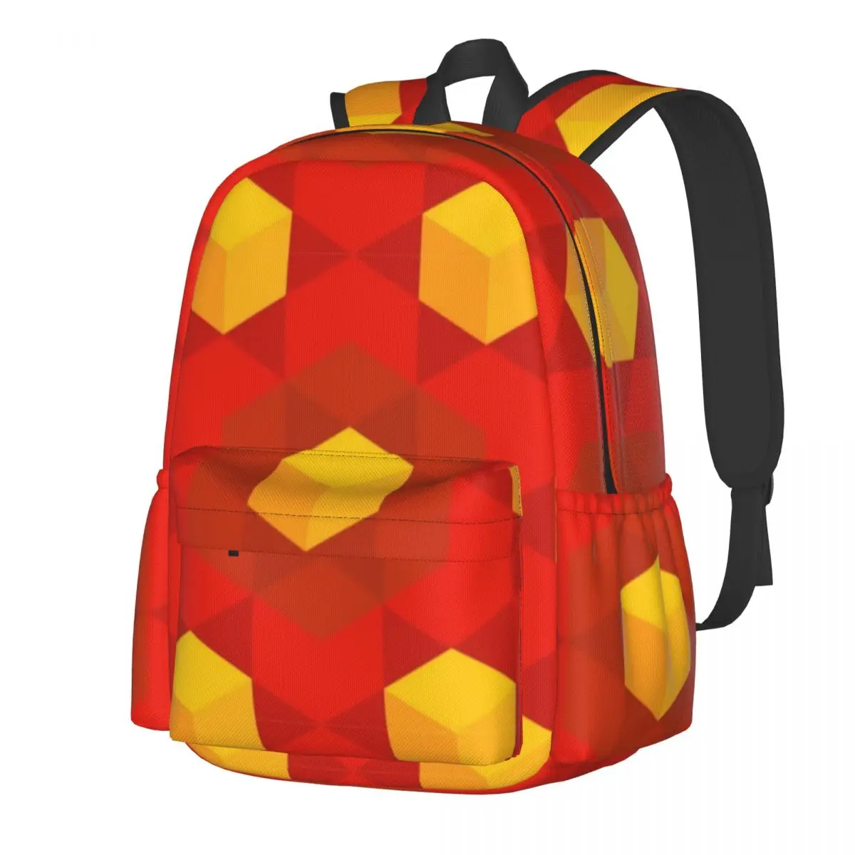Nordic Pattern Backpack Red and Orange Cubes Men Polyester University Backpacks Big Aesthetic High School Bags Rucksack |