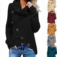 2022 autumn and winter new new products high necked long sleeved irregular five grain oblique button sweater sweater