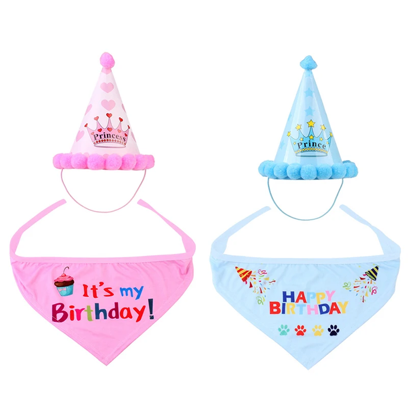 Pet Birthday Party Hat Scottish Style Pet Birthday Celebrate Scarf Washable Cotton Grid Saliva Towel Pet Hat Cat Dog Puppy