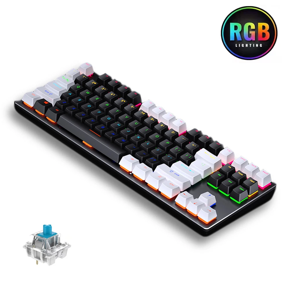 

Wired Mechanical Keyboard 87 Keys Blue Switch Color Backlight Gaming Keyboards Laptop for Tablet Desktop Russian Sticker