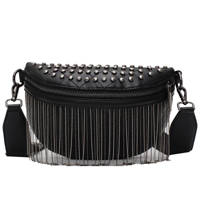 

New Fanny Pack Rivet Casual Shoulder Bag Broadband Chest Bag Tassel Female Bag DOM JA-266