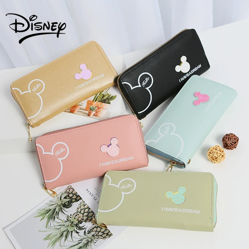 

Disney Mickey Women Wallet Mouse Cartoon Long Zipper PU Wallet Fashion Minnie Coin Purse Anime Money Purse Card Holder for Girl