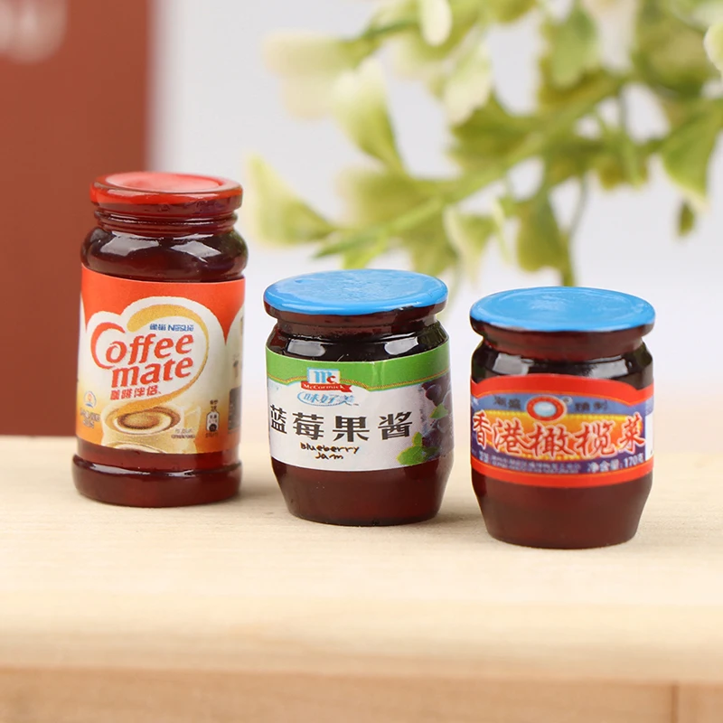 

5Pcs 1/12 Doll House Miniature Resin Blueberry Jam or Coffee Model Toys For Doll House Kitchen Accessories toys for girls