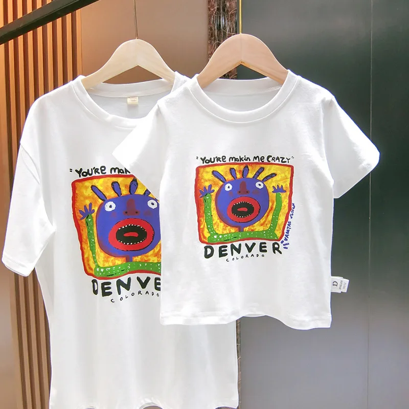 

2022 Summer New Parent-child Wear T-shirt Short-sleeved Foreign-style Top Tide Mother and Son Father and Son Casual Clothes