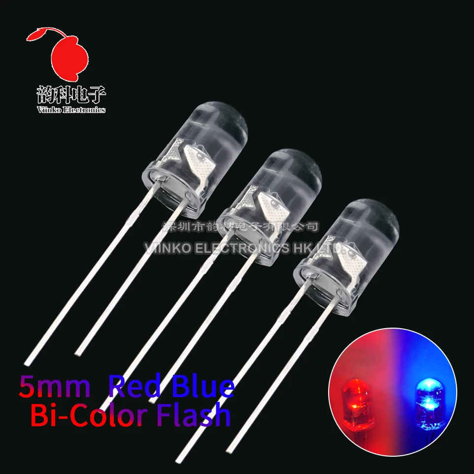 50pcs F5 5mm Flash Red Blue Bi-Color Light-Emitting-Diode Automatic Flashing LED Control Blinking 5 mm Diode DIY |