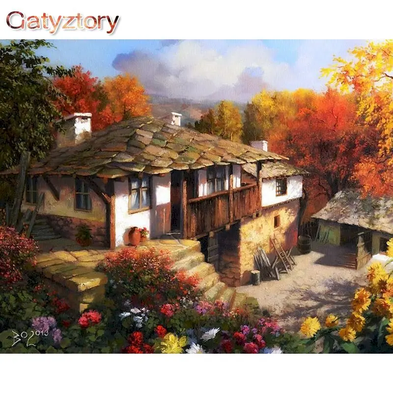 

GATYZTORY Modern Painting By Numbers Gift House Landscape Artwork For Adults Drawing By Numbers Home Decors On Canvas Kill Time