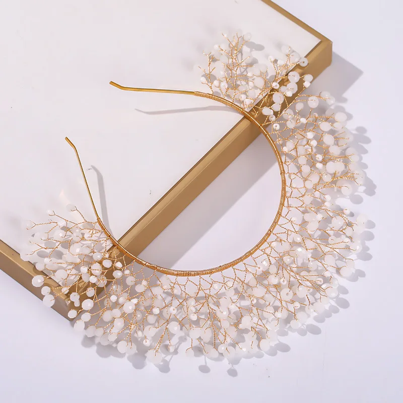 

Повязка на голову с бусинами бежевого цвета, свадебные аксессуары для волос