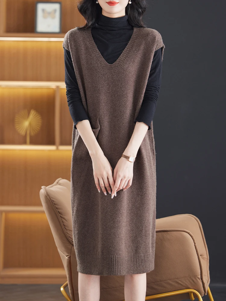 Hengyuanxiang овечье платье-свитер средней длины без рукавов осенне-зимний новый жилет