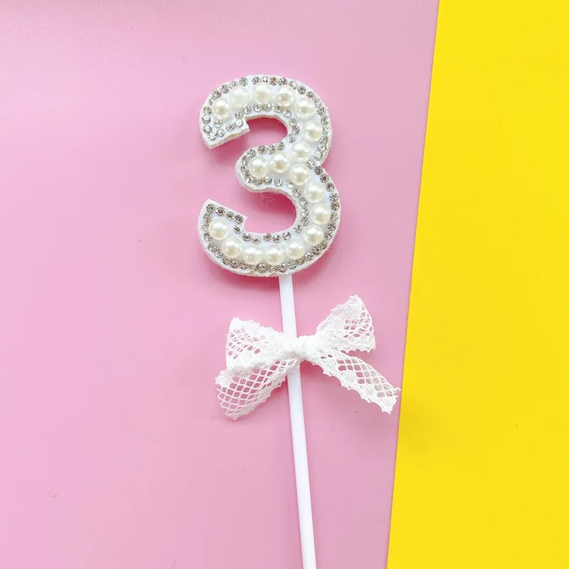 1Pc Glitter Alloy Rhinestone Number Cake Toppers Baby Shower Birthday Decoration Wedding Gold Silver Digital Cakes Dessert Decor - купить по