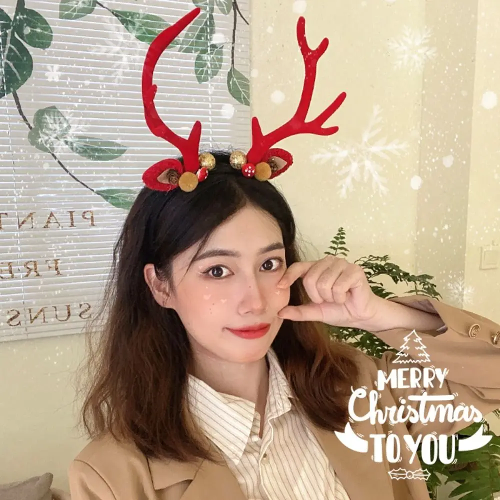 Рождественская повязка на голову с колокольчиком и бантом цветок рог оленя для