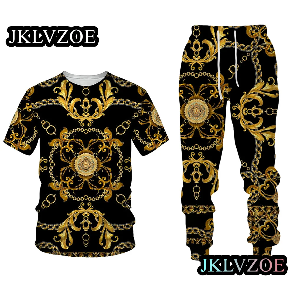 2023 Summer Men's T Shirt Tracksuit Sets Fashion Trousers Sports Suit Luxury Male Short Sleeve Casual Pants Streetwear Outfits