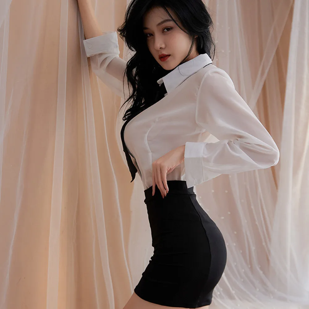 Перспективная рубашка-топ с мини-юбкой сексуальное женское белье наряд