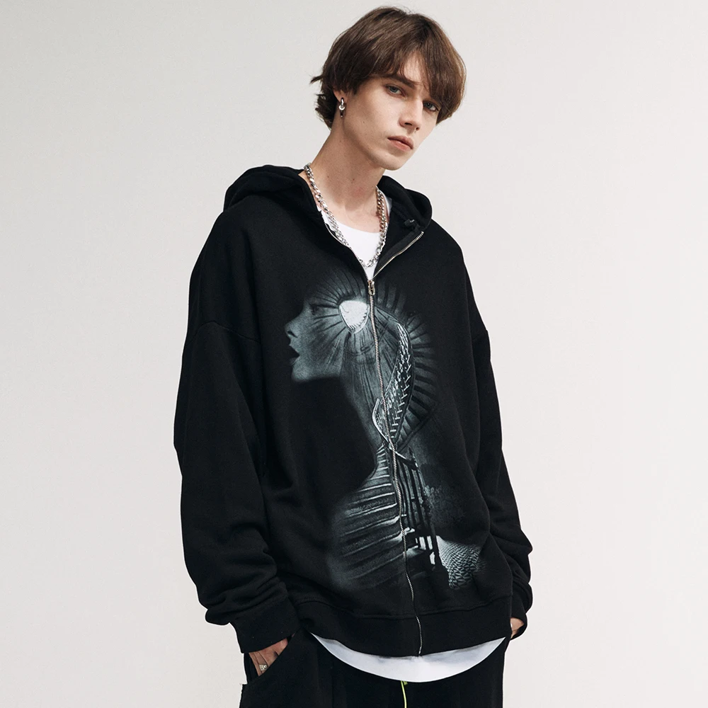 

Gothic Graphic Jacket Anime Hoodie Streetwear Black Cotton Zipper Hoodie for Men Women